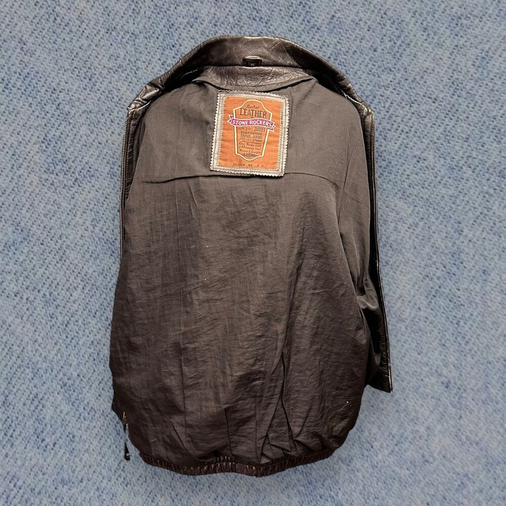 Vintage Stone Rockers Men’s Leather Jacket - Black, Size XXL - Picture 5 of 7